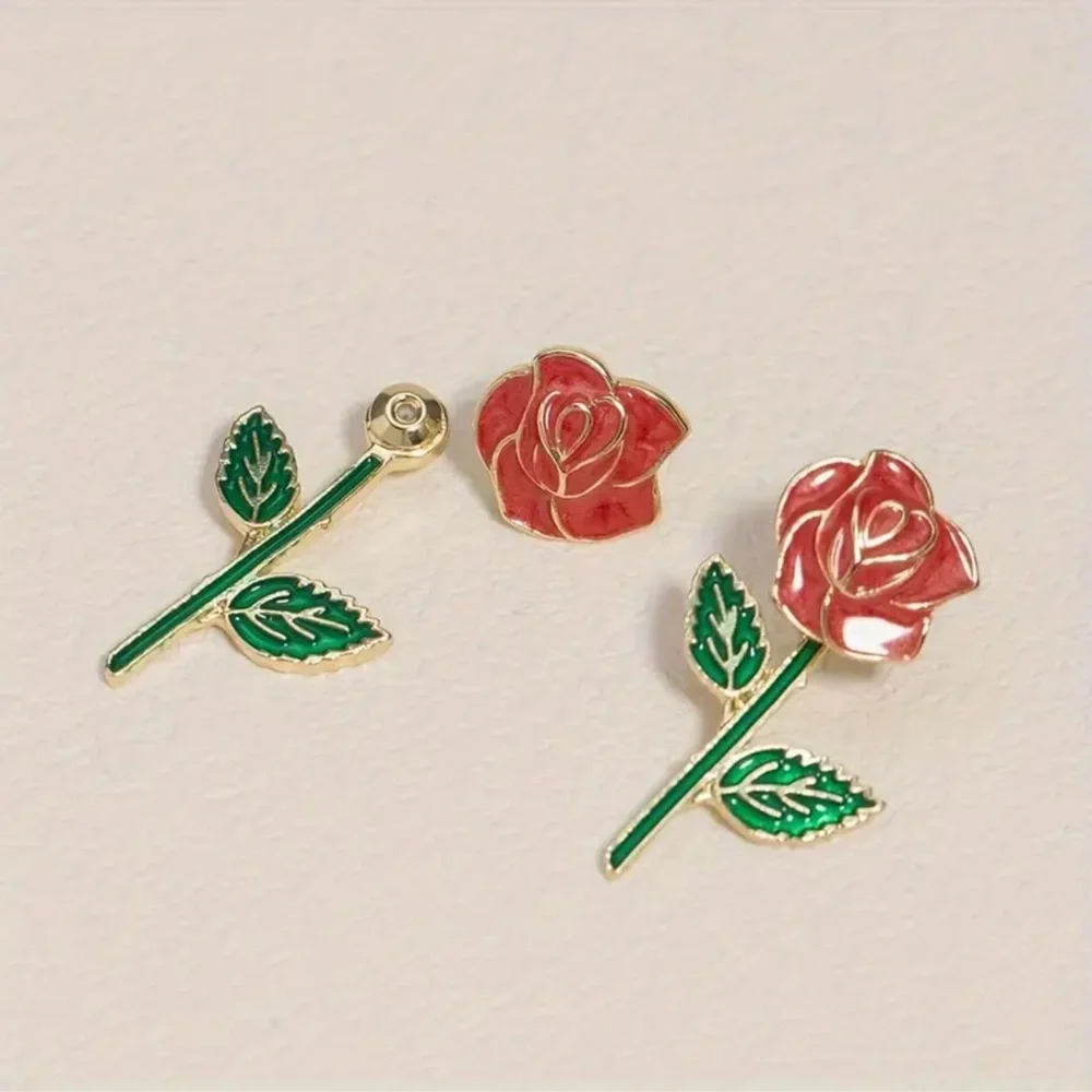 Red Rose Earrings, Beauty and The Beast Red Rose Belle Earrings